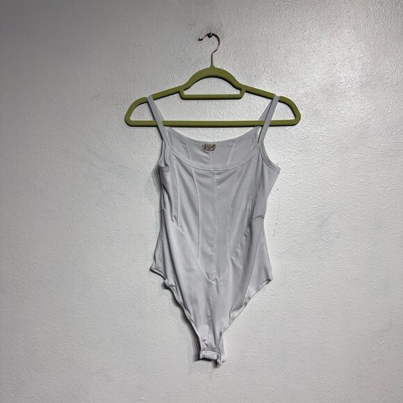 Free People Intimately White Ribbed Thong Bodysuit Sz M - Picture 2 of 14